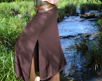 Boho Maxi Split Rock, Festival Göttin Hippie Kleidung, Langer Stretch Rock aus natürlichem Stoff