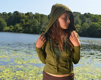 Pixie Long Sleeve Hood Top, Yoga Boho Fall Clothing, Festival Hippie Pullover