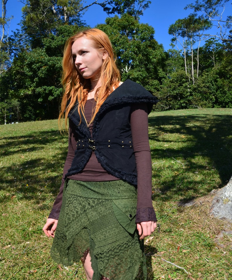 Elven Rave Elven Rave Hood Vest, Fleece Lined Pixie Gothic Style, Faerie Psytrance ...