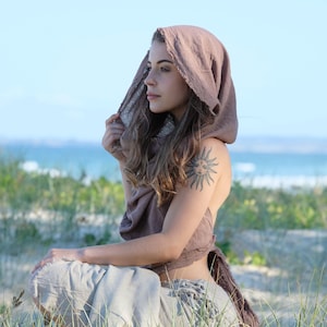 Boho Top, Tribal Top, Festival Hooded Top, Raw Cotton Backless Top, Inca Top, Pixie Top, Fairy Top, Pixie Clothing, Hippie Top, Hippy Top