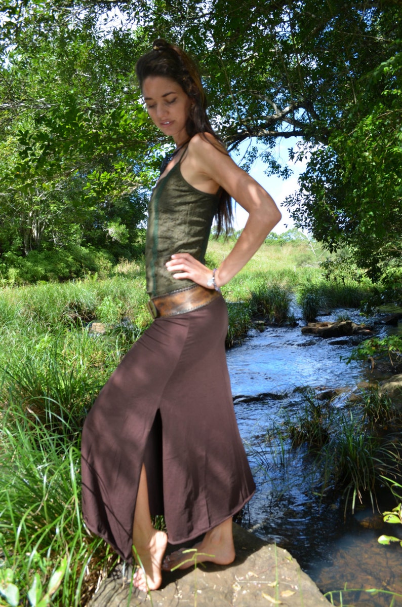 Hippie Skirt Maxi Split Skirt Brown Long Skirt Goddess - Etsy UK