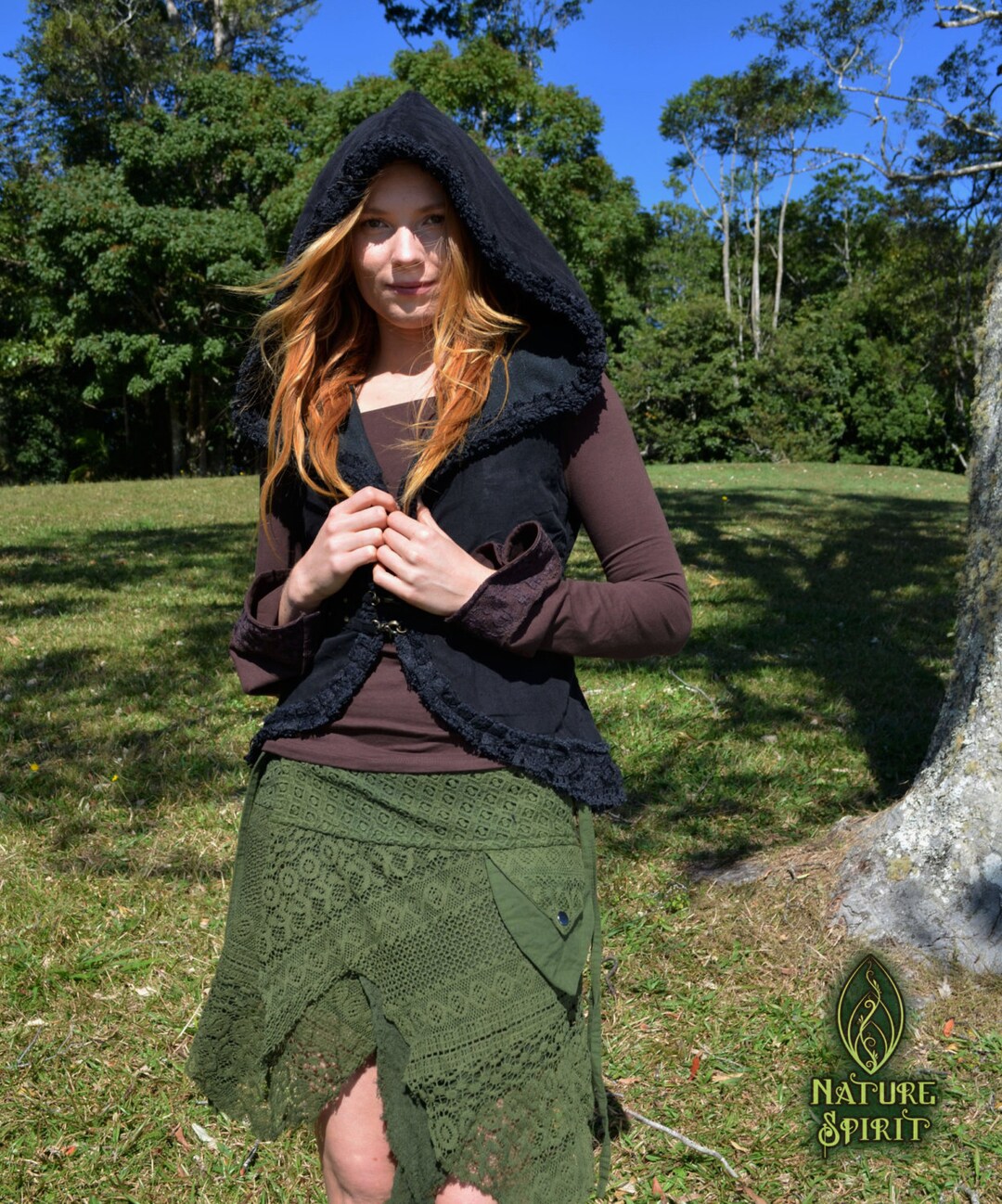 Elven Rave Elven Rave Hood Vest, Fleece Lined Pixie Gothic Style, Faerie Psytrance ...
