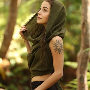 Festival Hood Top, Raw Cotton Backless Top, Inca Top, Tribal Hooded Top, Pixie Top, Fairy Top, Pixie Clothing, Hippie Top, Boho Top, Goa image 2