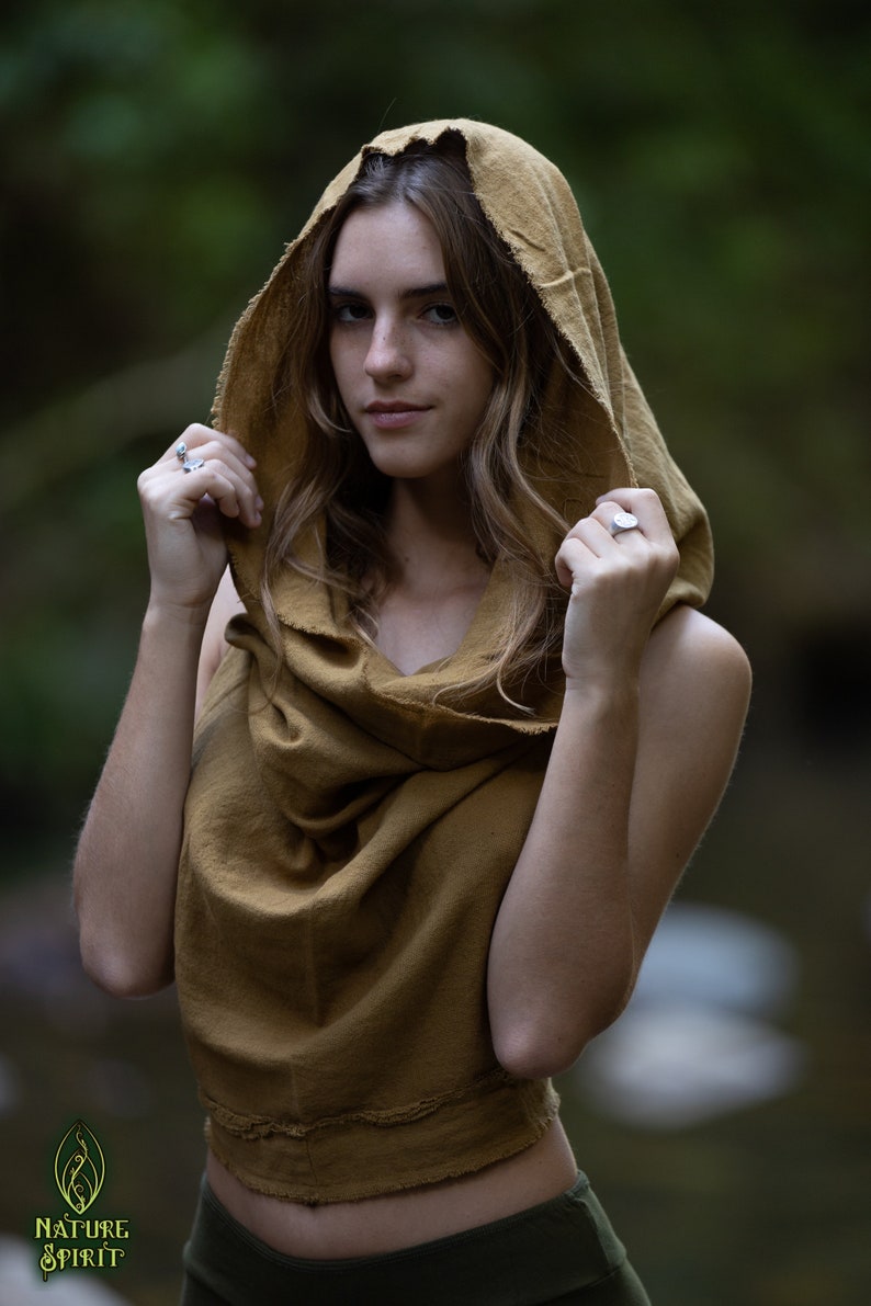 Festival Hood Top, Raw Cotton Backless Top, Inca Top, Tribal Hooded Top, Pixie Top, Fairy Top, Pixie Clothing, Hippie Top, Boho Top, Goa Camel