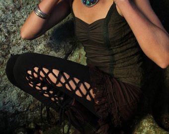 Leggings con cordones para festivales, pantalones de yoga bohemios, medias hippies estilo rave psytrance de hadas