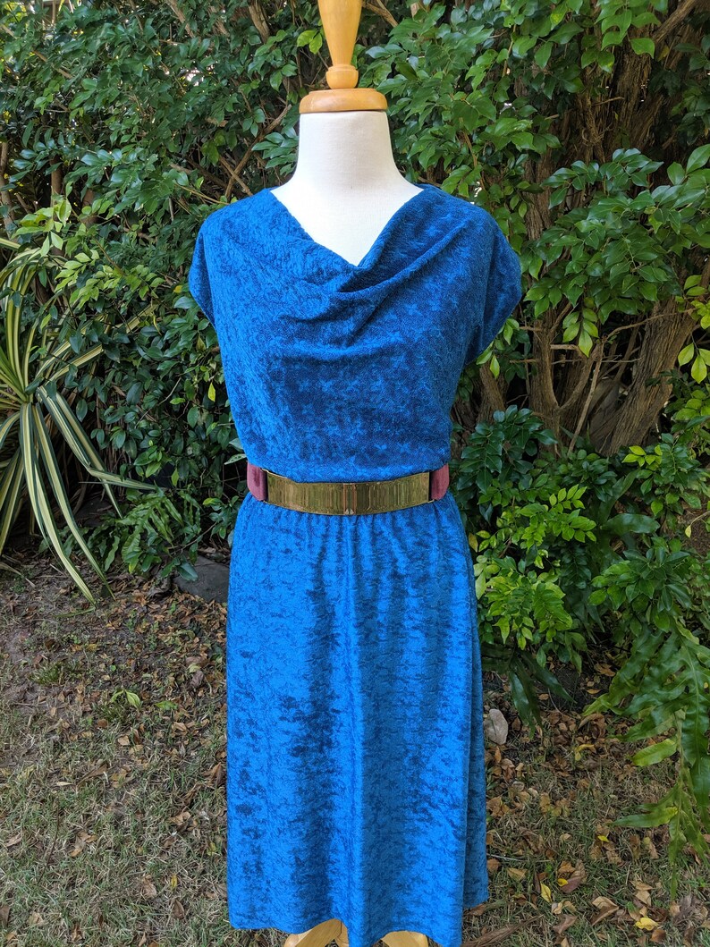 Blue 70's Cowl Neck Dress image 2