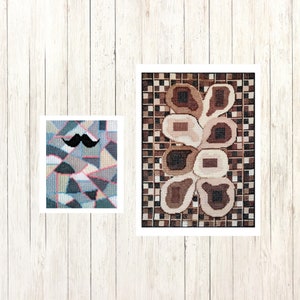 Mid Century Modern Cross Stitch Patterns Wall Decor DIY Canvas Embroidery Purse, Double Cross Stitch Chart PDF download, Minimalist Abstract