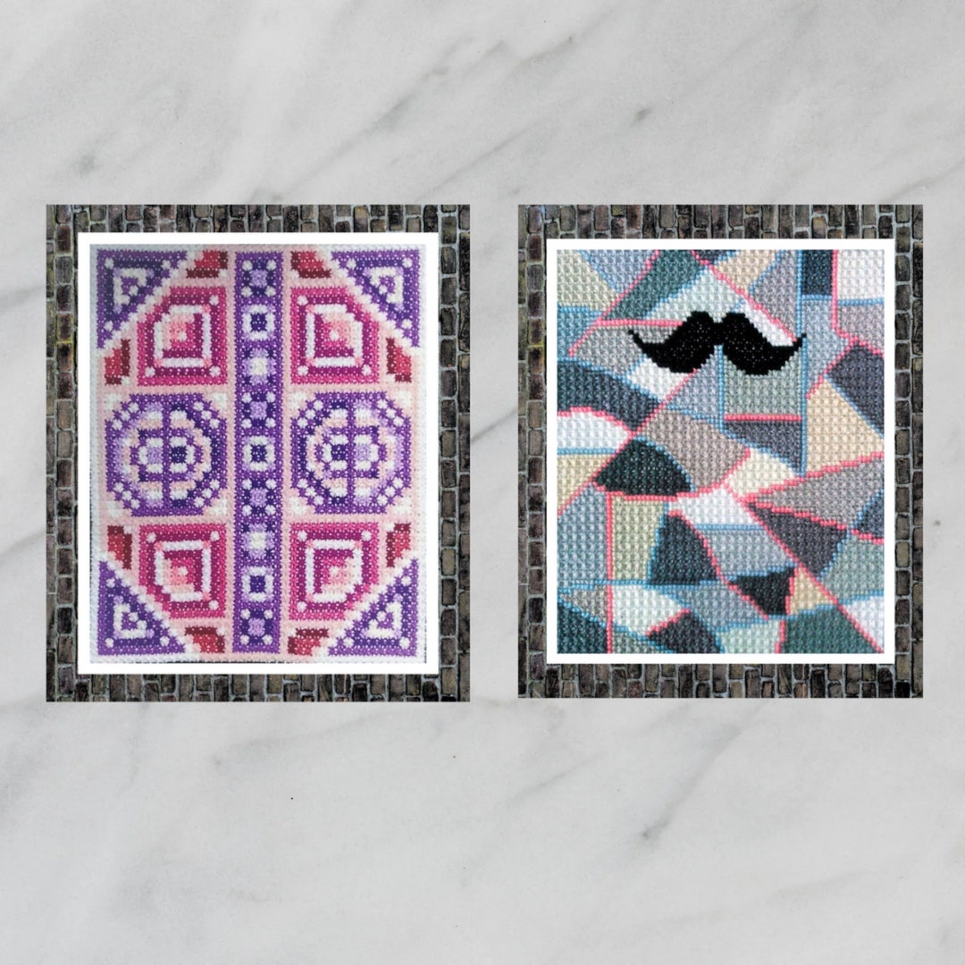 Set 2 Cross Stitch Chart PDF Geometric Abstract Learn Double Etsy