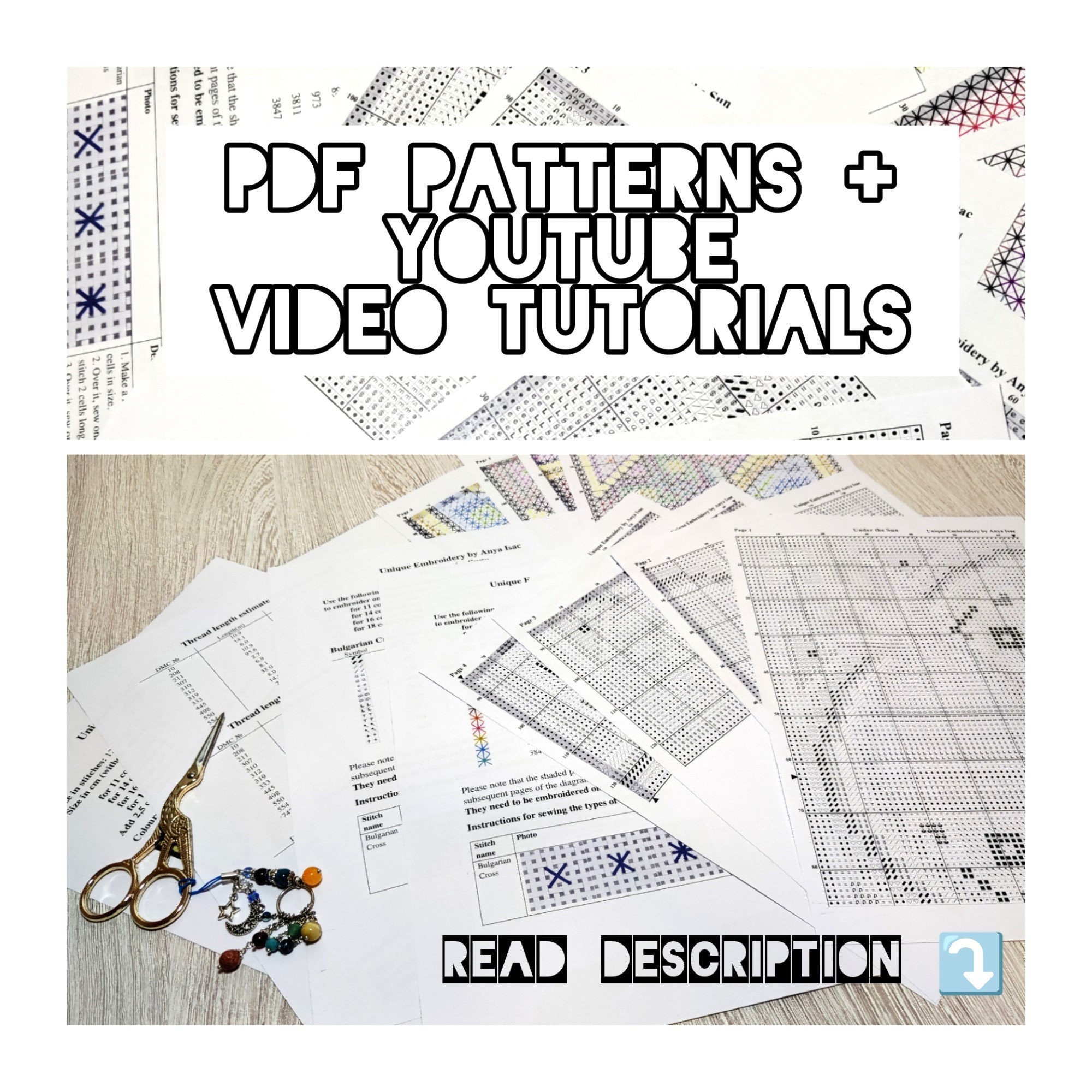 Modern PDF Pattern SET + Video Tutorials, Double Cross Stitch Charts ...