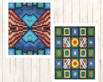 Doppelkreuzstich PDF Pattern Set | Abstraktes Muster (Digitaler Download)