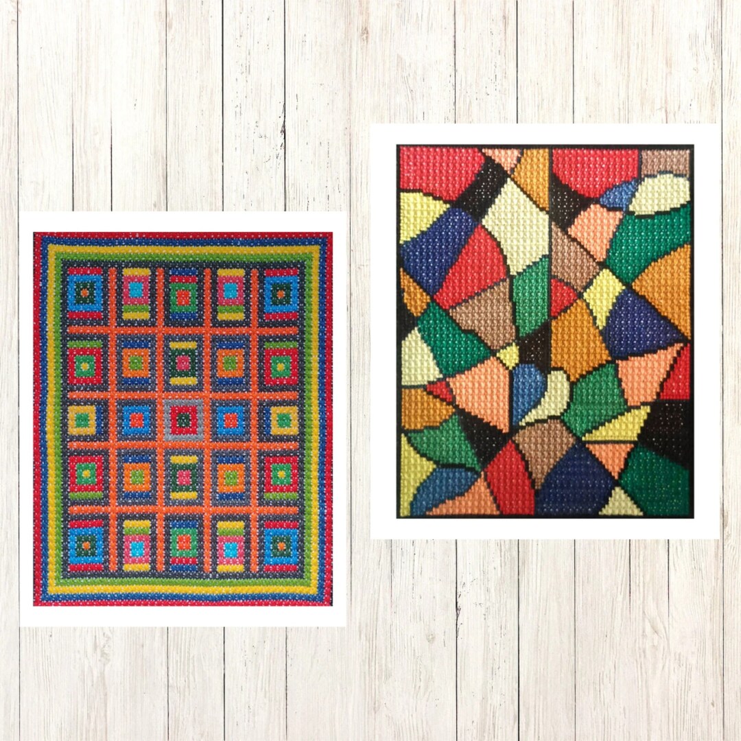 Abstract Double Cross Stitch PDF Pattern Set (youtube Tutorials) - Etsy