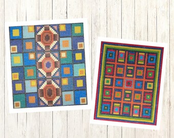 Zestaw wzorów do haftu krzyżykowego w stylu Mid Century Modern – haft geometryczny (PDF)