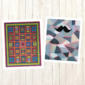 Easy to Do Set: 2 Double Cross Stitch Chart PDF, Mid Century Modern Wall Art, Learn Embroidery to DIY Canvas Accessory, Instant download PDF