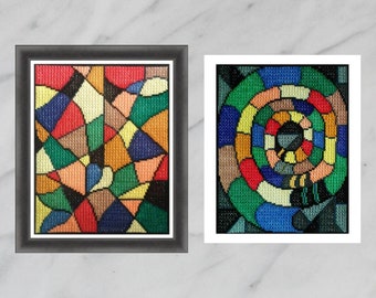 Abstraktes geometrisches Kreuzstichmuster-Set, DIY-Stickerei (PDF)