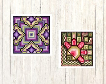 Sampler Cross Stitch Pattern Set, Modern Embroidery, DIY Ornament (PDF)