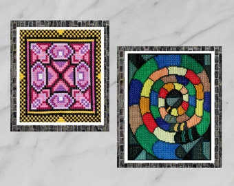 Embroidery Sampler Cross Stitch Pattern Set, Abstract Geometric Design (PDF Pattern)