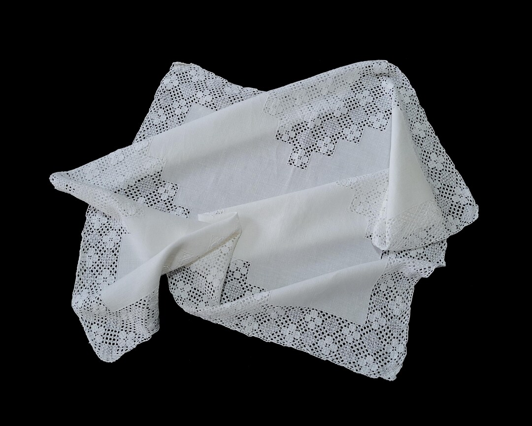 White Table Topper Vintage Handmade Table Topper -- White Topper With Intricate Cutwork ...