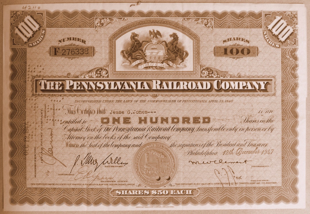 The Pennsylvania Railroad Company Stock Certificate 1940's Etsy