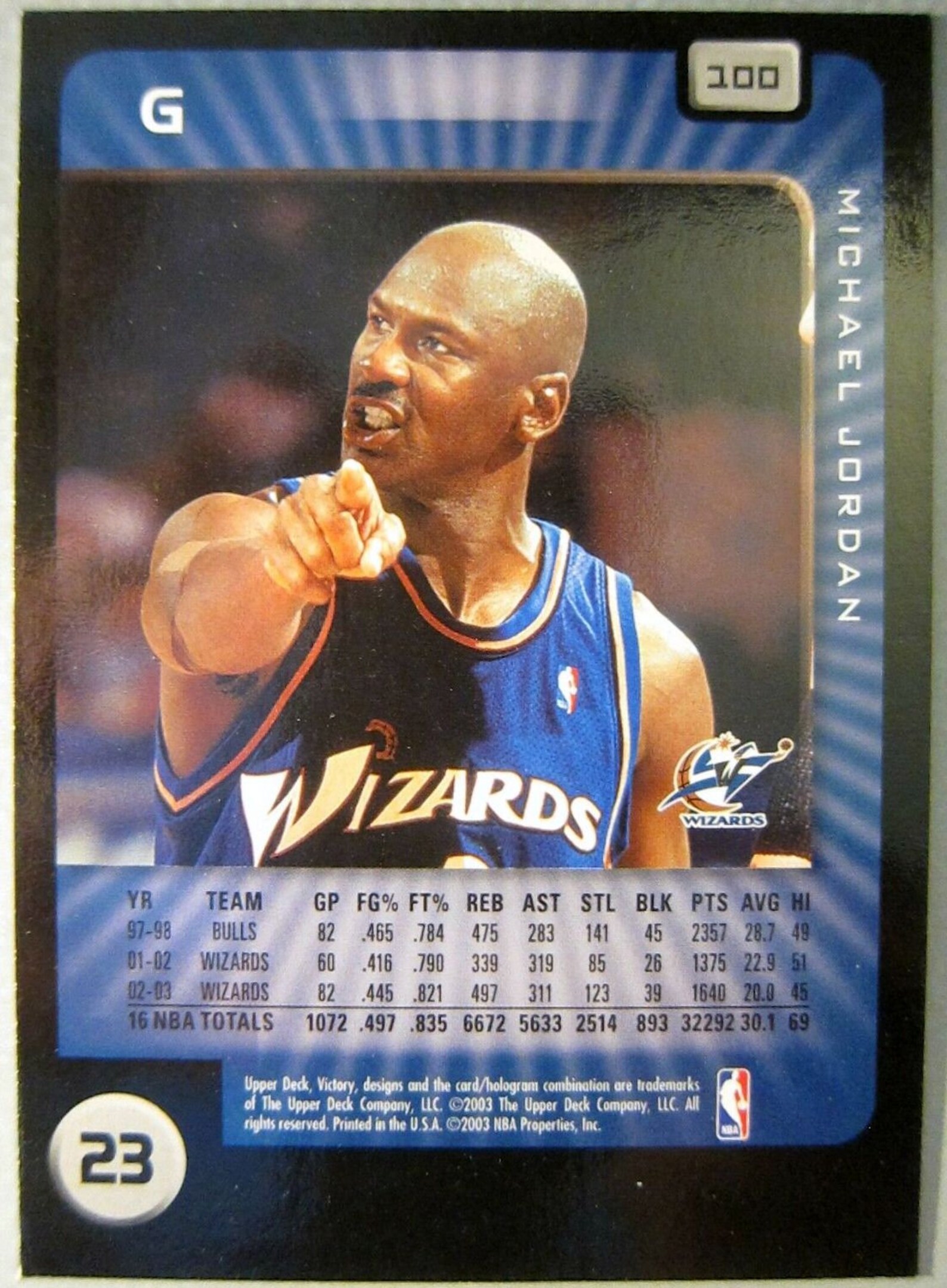 Michael Jordan 2003 Upper Deck Victory Card 100 Etsy