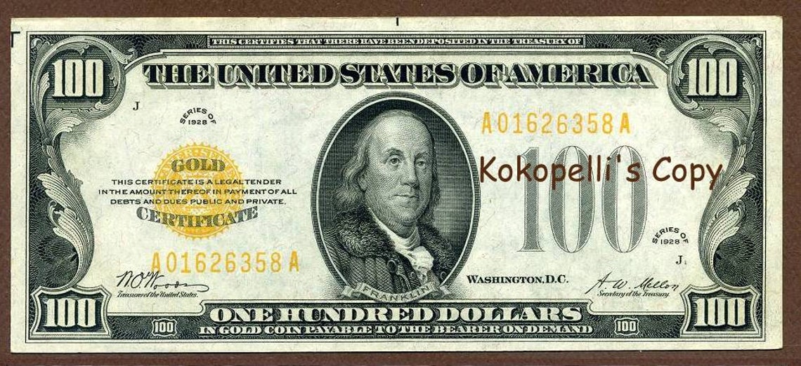 1928 100 Dollar Gold Certificate Free Shipping MUST READ - Etsy