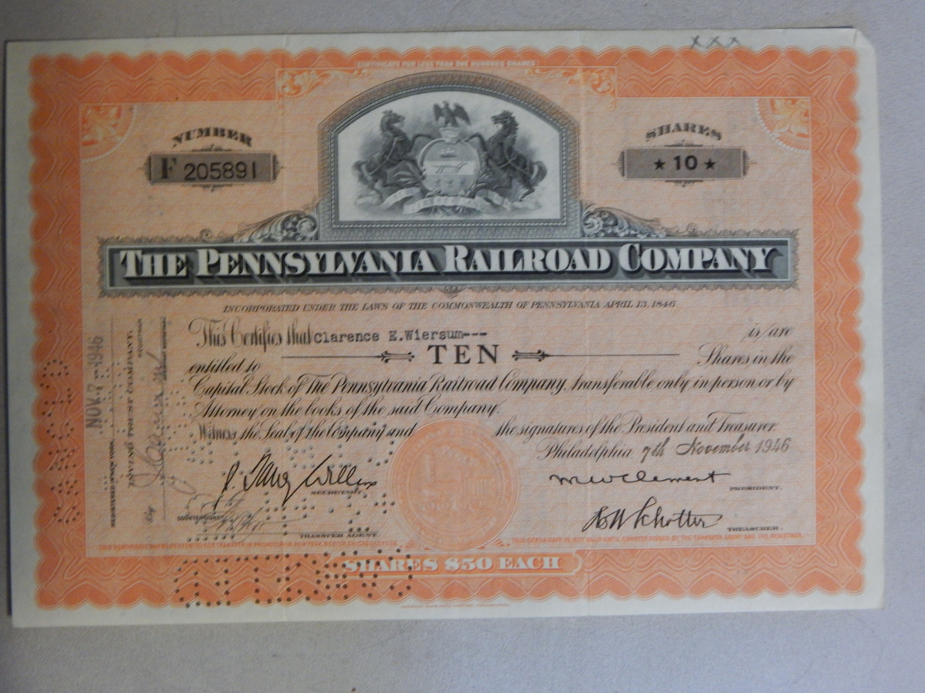 The Pennsylvania Railroad Company Stock Certificate 1940's Etsy