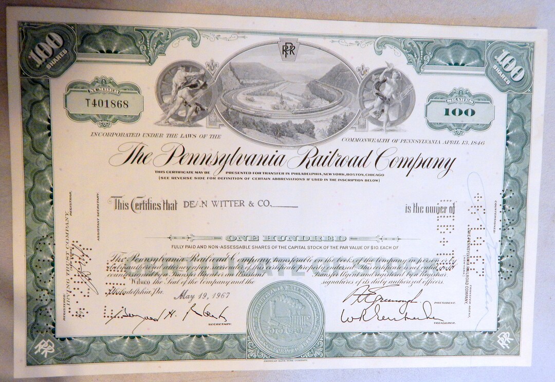 The Pennsylvania Railroad Company Stock Certificate 1960's Etsy