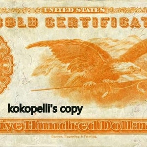 1882 *500 Dollar Gold Certificate * Free Shipping * MUST READ Etsy