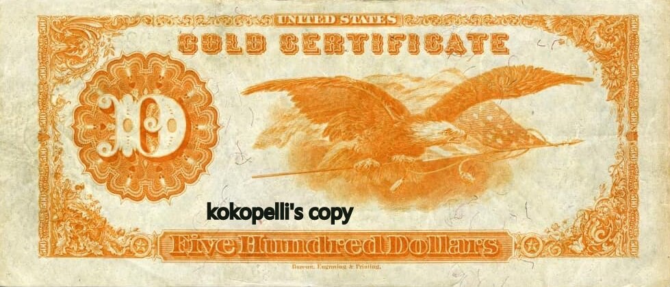 1882 *500 Dollar Gold Certificate * Free Shipping * MUST READ Etsy