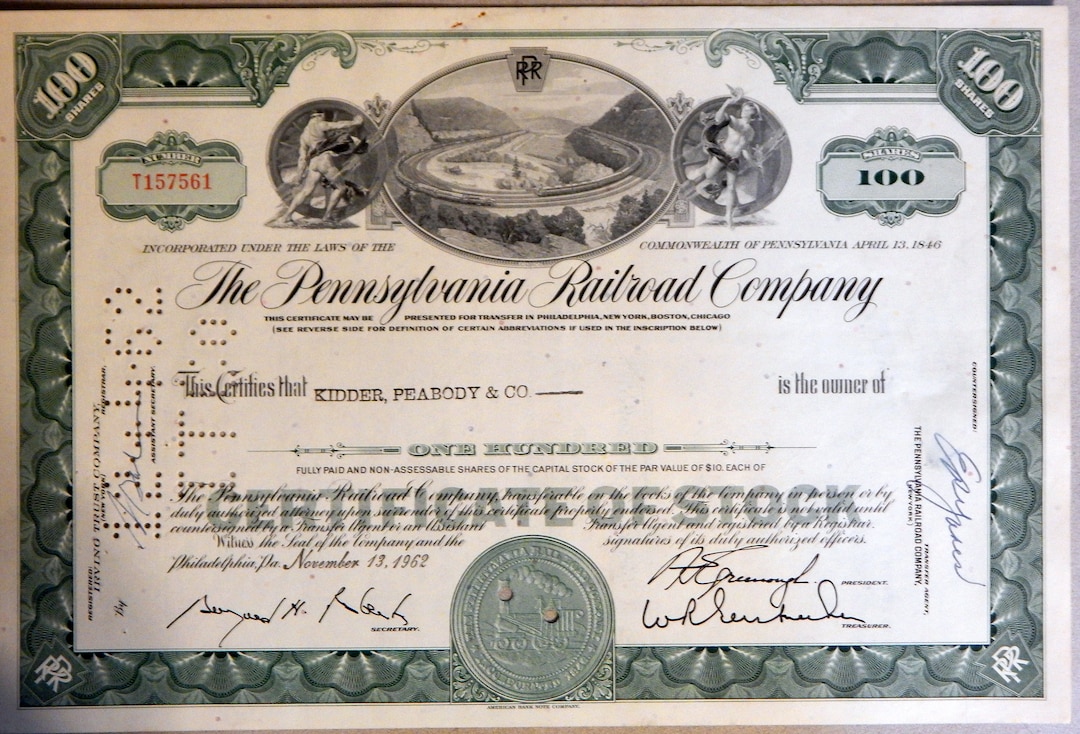 The Pennsylvania Railroad Company Stock Certificate 1960's Etsy