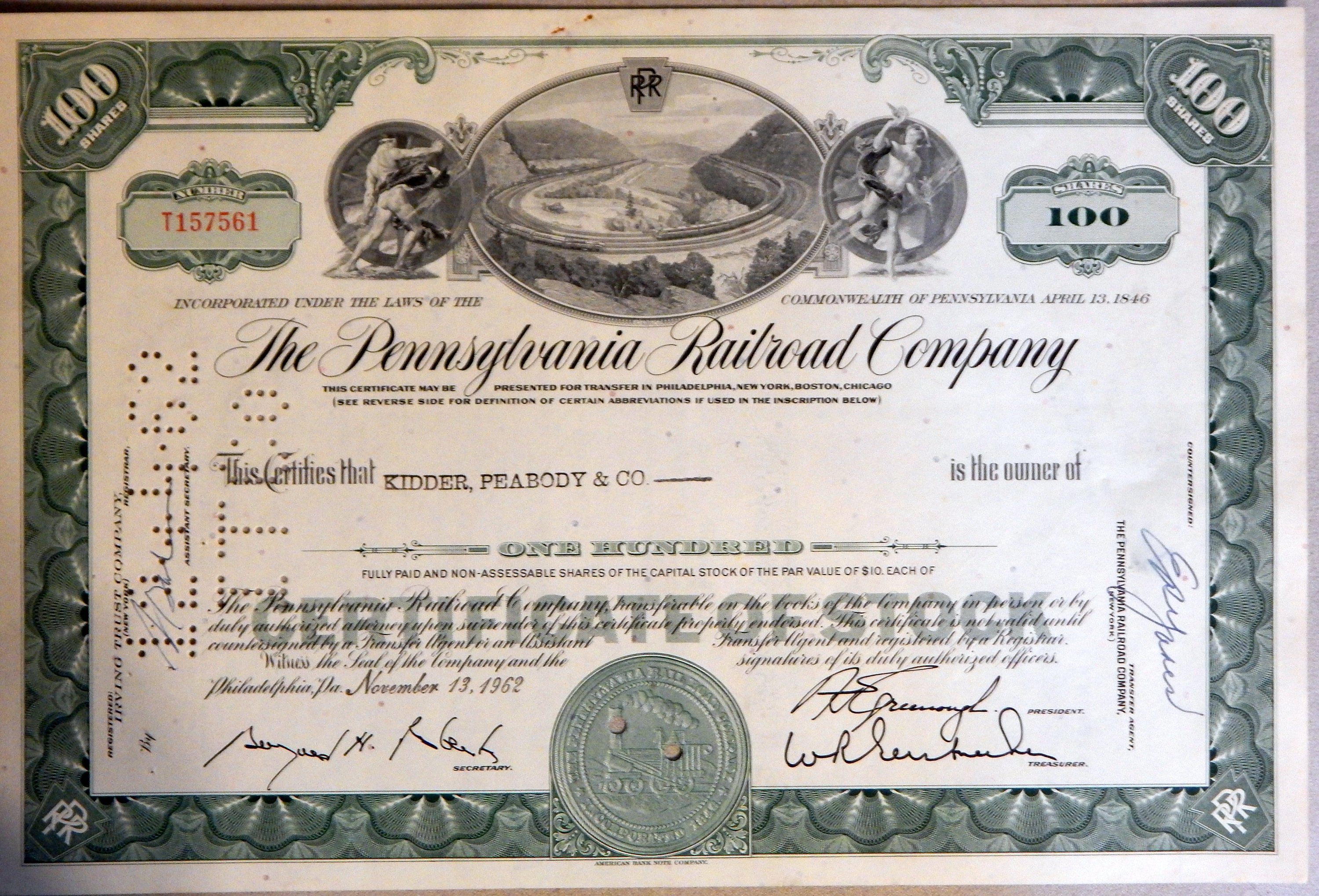 The Pennsylvania Railroad Company Stock Certificate 1960's Collectibles