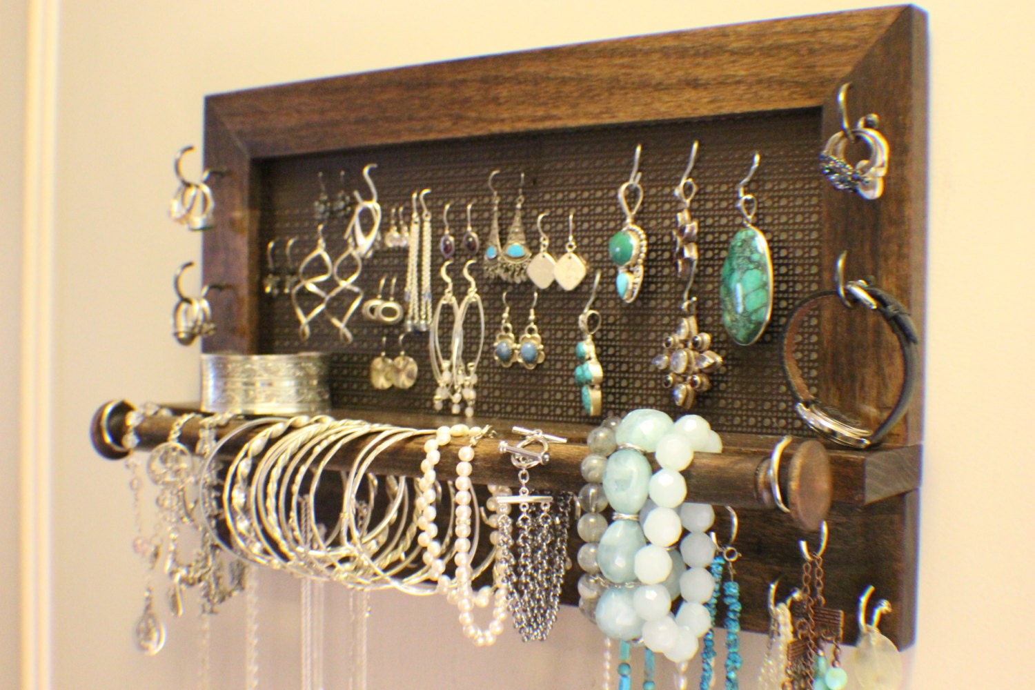 Kona Stained Wall Mounted Jewelry Organizer with Bracelet Bar Etsy