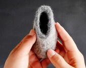 Wool felt New Born Baby Booties- Crib Shoes- Natural Charcoal Grey Slippers- Mohair Crochet Top Baby Shower Gift for Unisex Baby