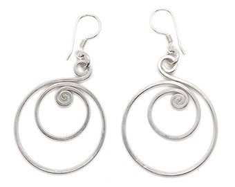 Sterling Silver Large Spiral Hoops Dangle Earrings, Handmade Elegant Coil Swirl Hoops earrings, Minimalist elegant design, Gift for Her