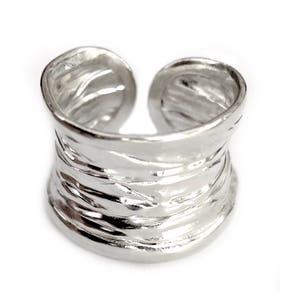 Sterling Silver Wide Boho Band Ring, Handmade Hammered Rustic Cuff Ring, minimalist Natural Zen, Also as Thumb ring, Gift for her or Him