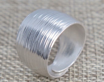 Sterling Silver Handmade Wide Convex Band Ring, Classic Semi-Shiny Finish,  Adjustable Wrap Band, Can fit Also as Thumb ring, Gift for Her