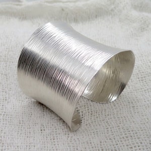 Handmade Sterling Silver Extra Wide Cuff Bracelet, Scratched lines Texture long Cuff, Boho Wide Statement Silver cuff Bracelet, Gift for Her