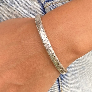 Braided Sterling Silver Handmade Cuff Bracelet Boho Ethnic Woven Silver for Women (M-L) or Men (S- M), 7 inches long, Gift for Her or Him