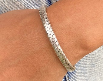 Sterling Silver Half Round Cuff Bracelet With Hammered