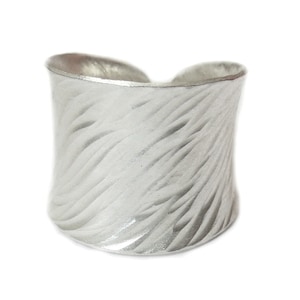 Handmade Sterling Silver Wide Band Statement Ring, Boho Tree Bark Textured Silver Adjustable Cuff Ring can be Thumb Ring, shiny finish