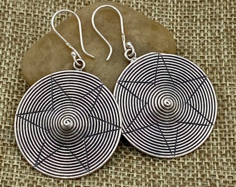 Sterling Silver Handmade Floral Pattern Triangle Shaped Leaf Boho Statement Dangle Earrings Hippie Oxidized Silver 2 long Gift for Her