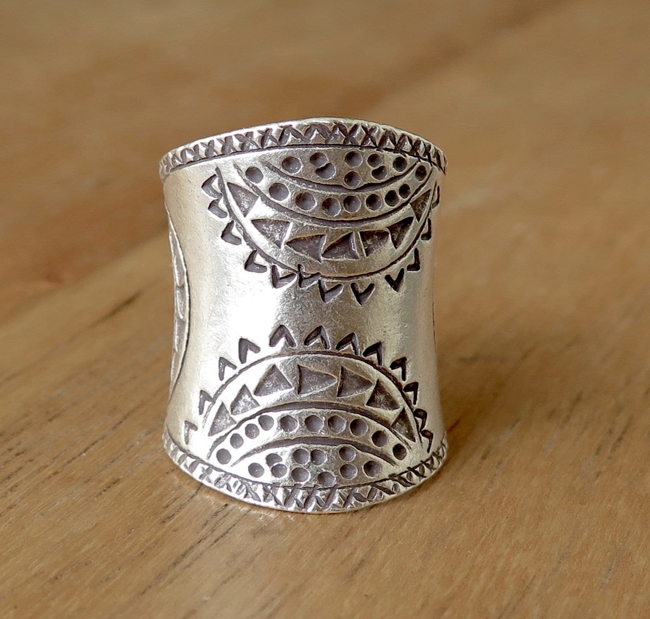Sterling Silver Wide Band Hippie Boho Ring With Geometric Engraving ...