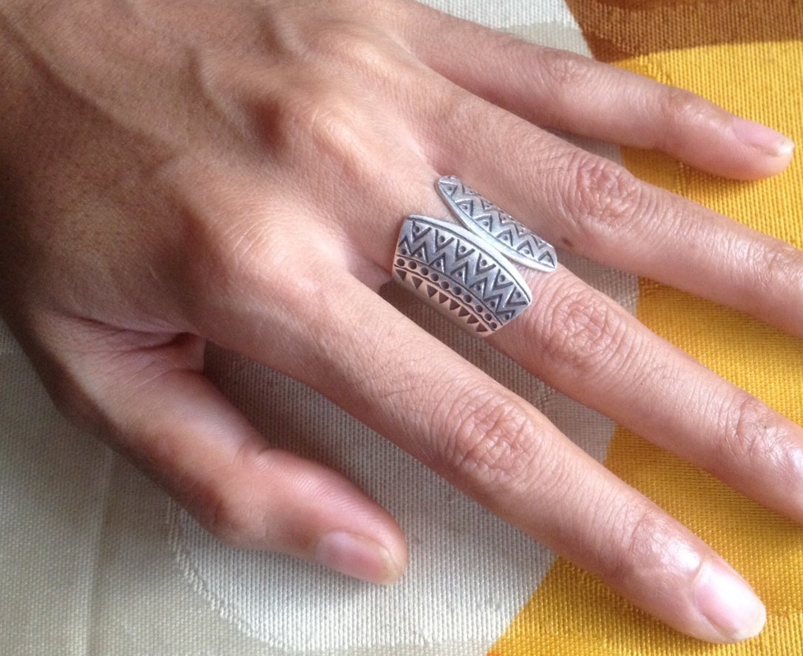 Boho Handmade Sterling Silver Ethnic Tribal Wide Band Statement Ring ...
