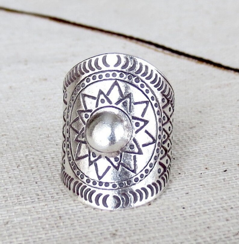 Sterling Silver Sun Mandala Wide Band Statement Ring Handmade Etsy