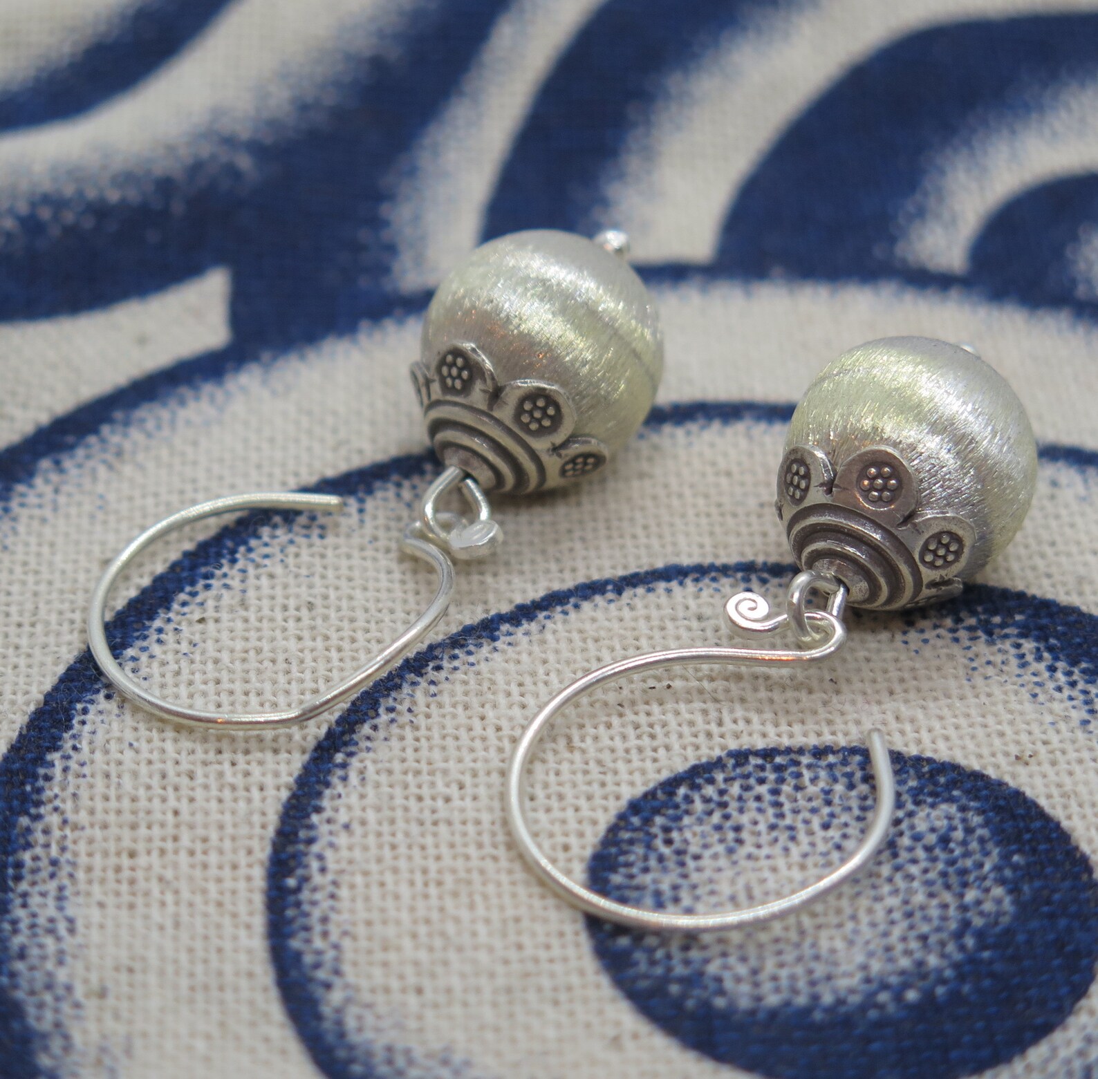 Sterling Silver Brushed Shinny Ball Hook Earrings Handmade Etsy
