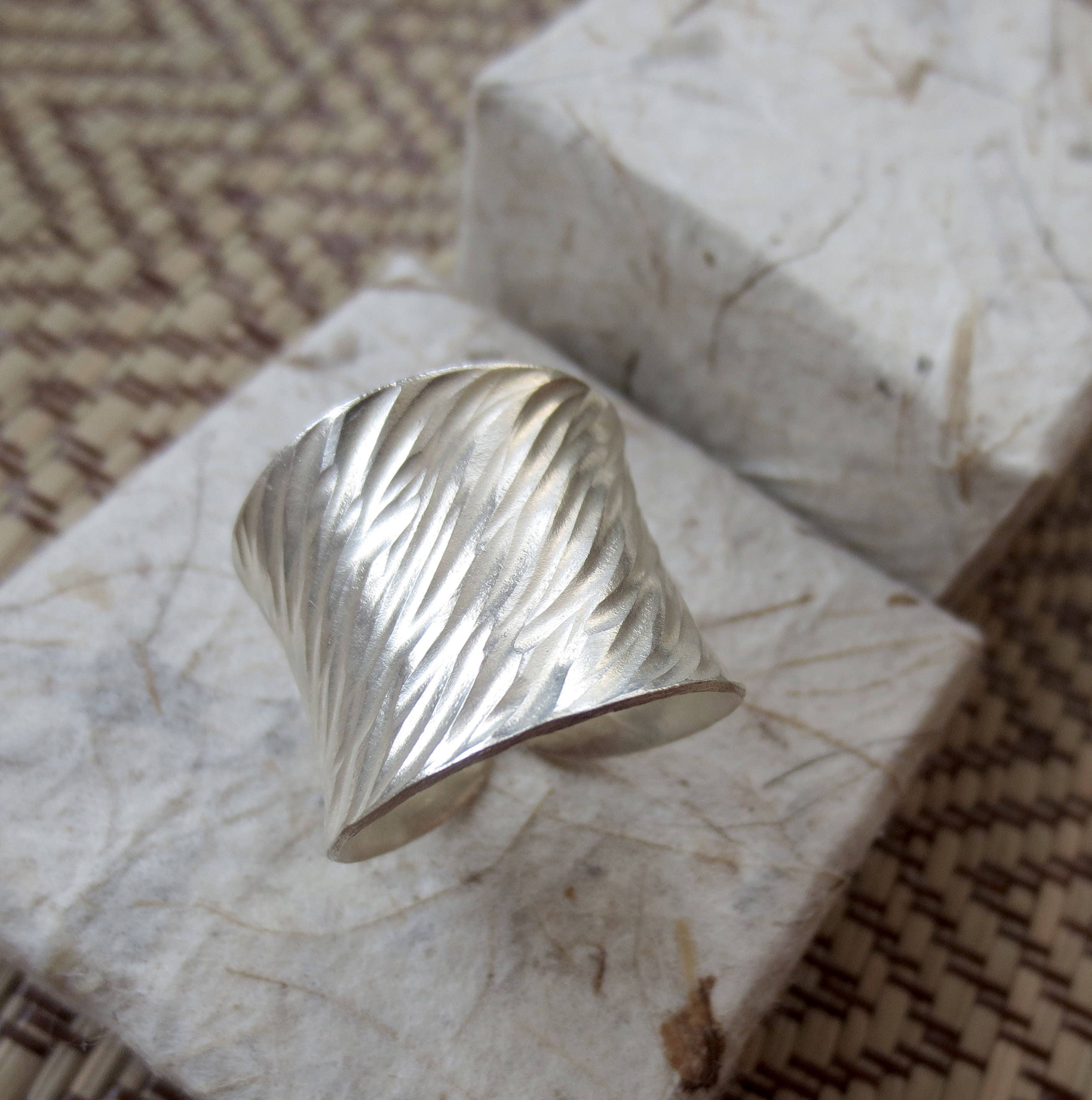 Handmade Sterling Silver Wide Band Statement Ring, Boho Tree Bark ...