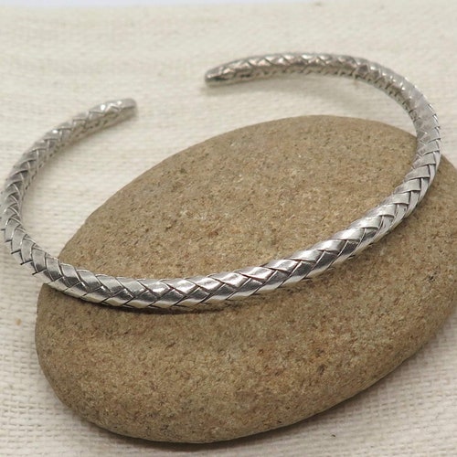 Braided Sterling Silver Thick deals Cuff Bracelet, Handmade Boho Ethnic Silver, Women or Men Bangle, Gift for Her or Him