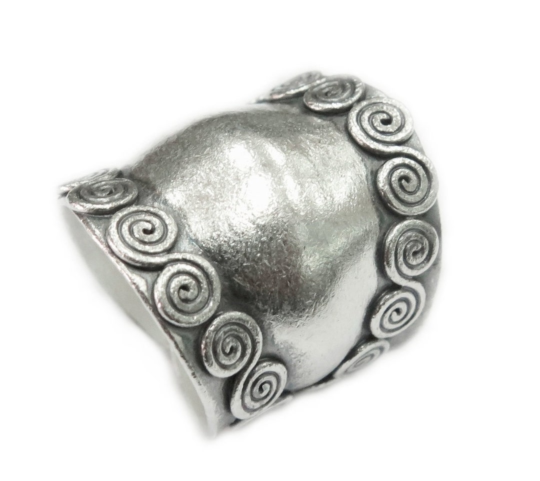 Ethnic Tribal Handmade Sterling Silver Wide Convex Band Ring With ...