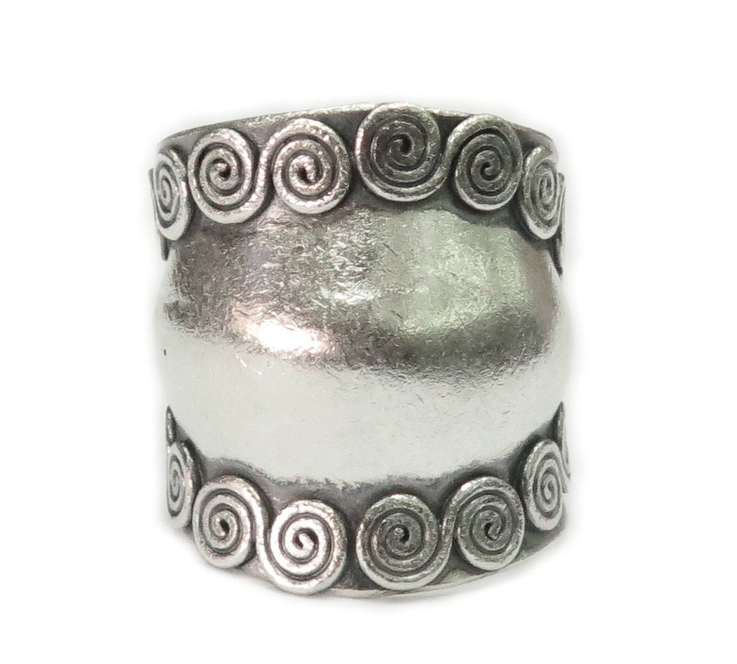 Ethnic Tribal Handmade Sterling Silver Wide Convex Band Ring With ...