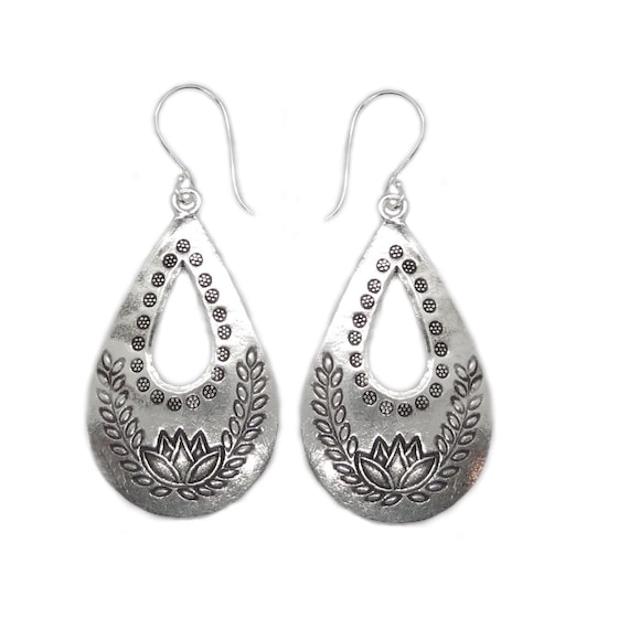 Orecchini Pendenti A Goccia In Argento 925 A Forma Di Fiore Di Loto - Lunghi 8,7 Cm, Gioiello Elegante Per Sposa O Cocktail, In Scatola Regalo - 2