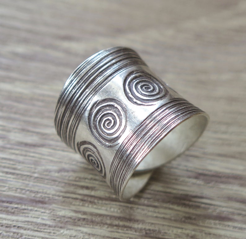 Sterling Silver Wide Band Ring, Handmade Boho Ethnic Tribal Engraved ...